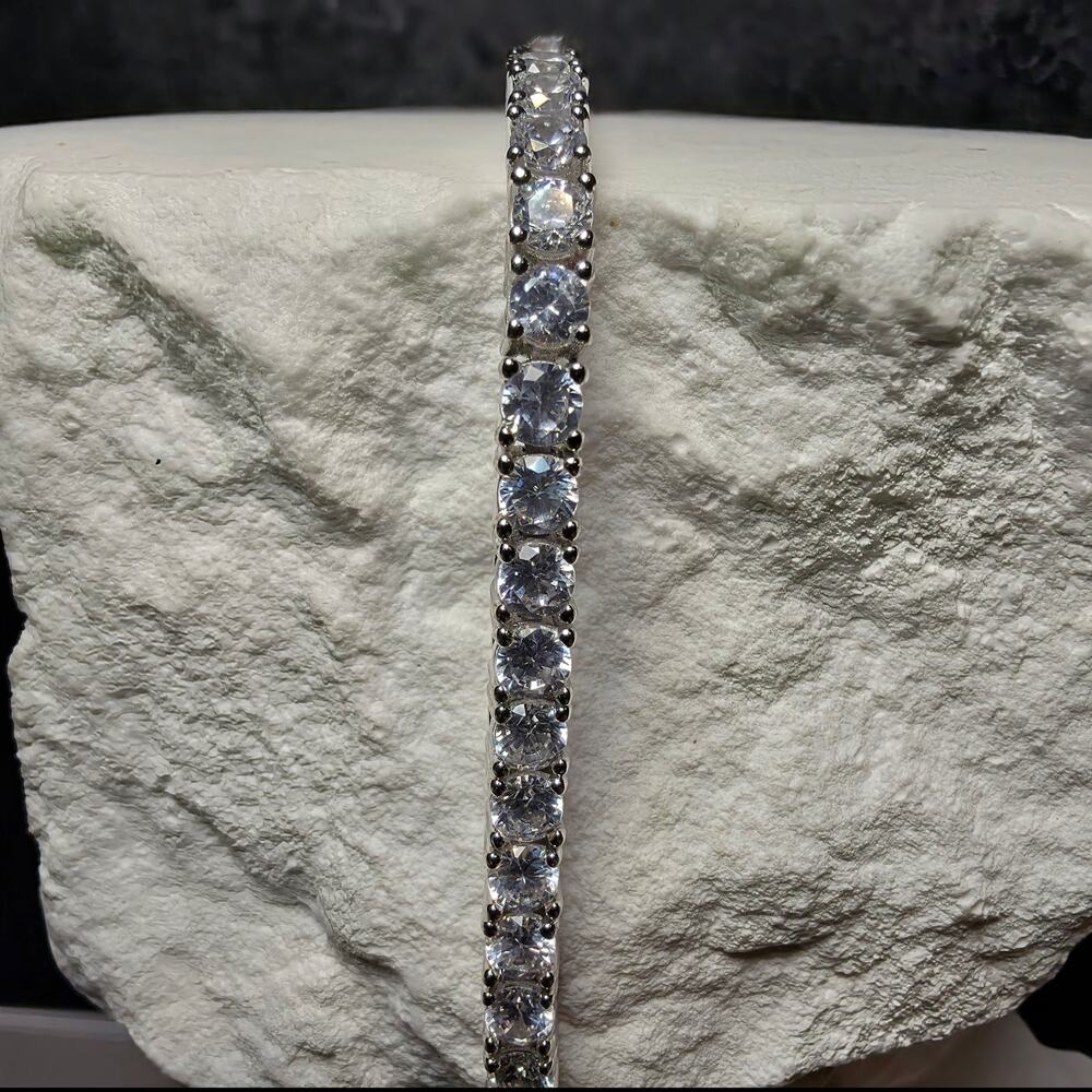 925 Sterling Silver 3.4mm CZ Tennis Bracelet - 7 Inches w/Box Lock - Picture 5 of 10